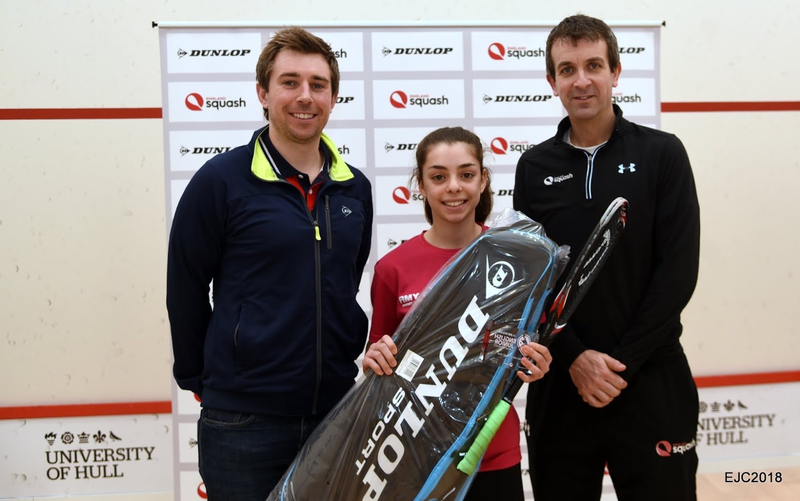 Amy Campbell-Wynter with David Campion (on right) and the Dunlop sponsor on left.